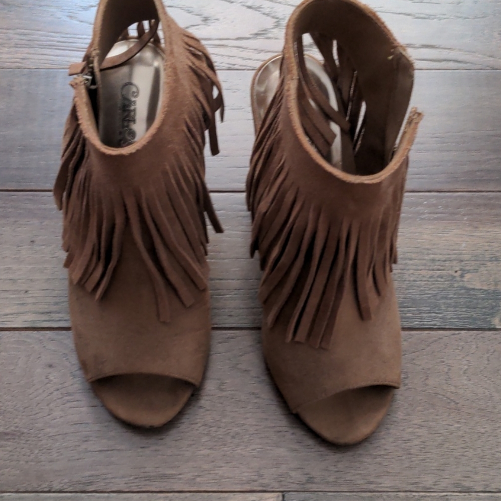 Fringe booties suede nude size 8